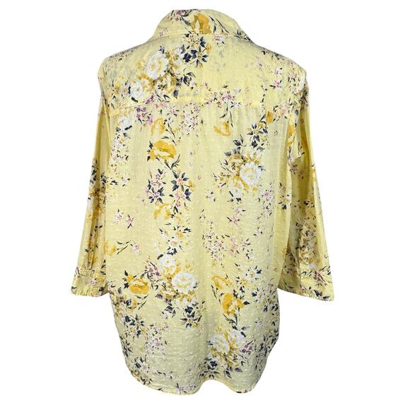 Karen Scott 1X-Large Top Floral Swiss Dots Button-Up 3/4 Sleeves Lightweight - Picture 5 of 9